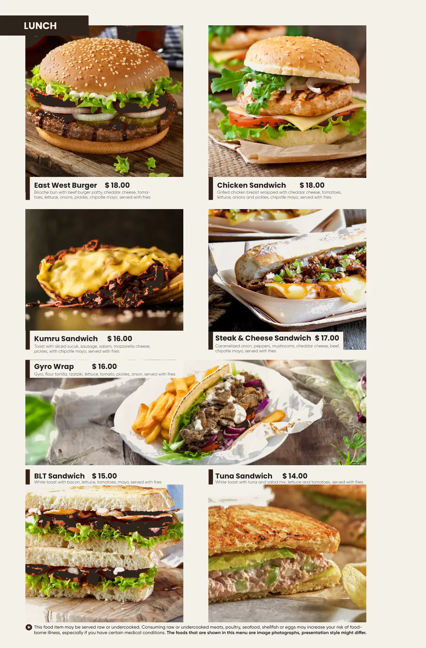 East West menu page 8