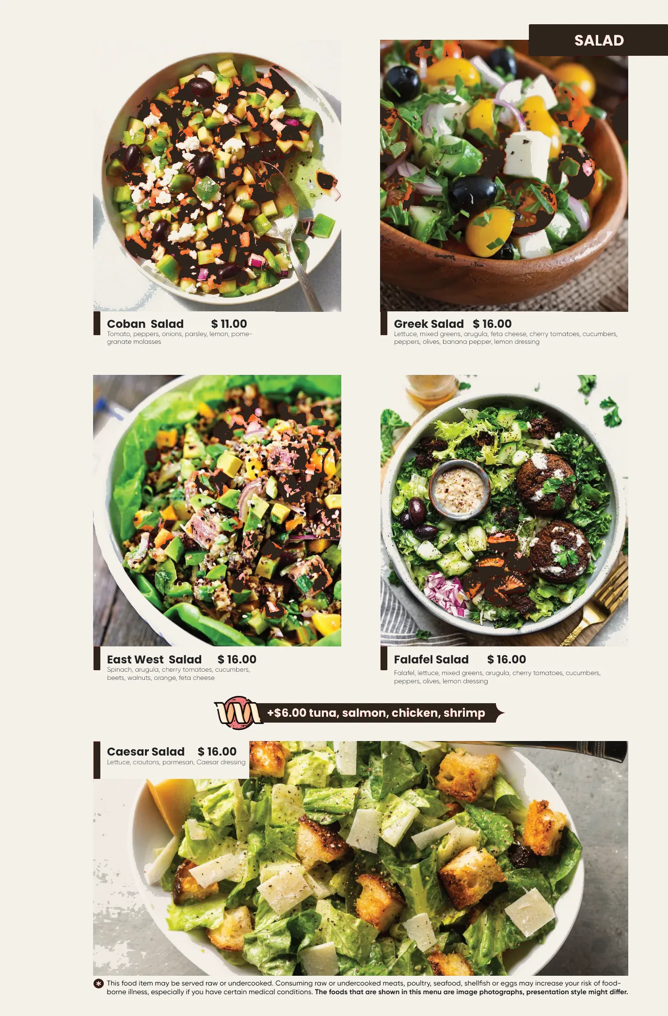 East West menu page 15